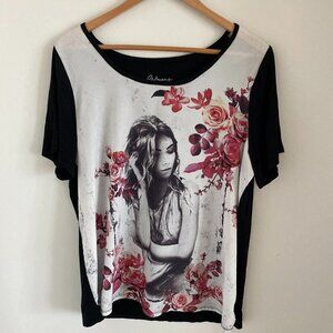 REITMANS GRAPHIC T-SHIRT TOP SHORT SLEEVES BLACK PLUS SIZE 1X